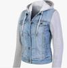 2025 Trendy European & American Women's Hooded Patchwork Denim Jacket - Casual Style