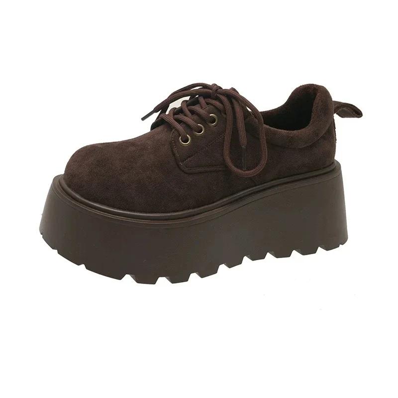 Fashion Women's Fashion Thick Sole Cotton Boots Winter New Round Head Suede Front Lace-up Anti-slip Wear-resistant Low-top Shoes