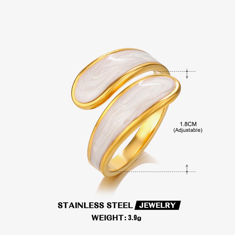 Stainless Steel Black White Enamel Ring for Men Women Simple Double Layer Oil Dripping Open Finger Rings No Fade Jewelry