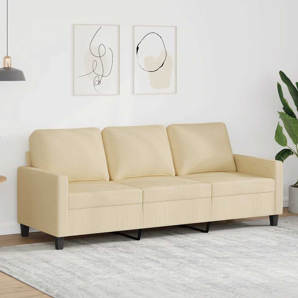 Vidaxl 3-Seater Sofa, Cream, 180 Cm, Upholstered In Fabric
