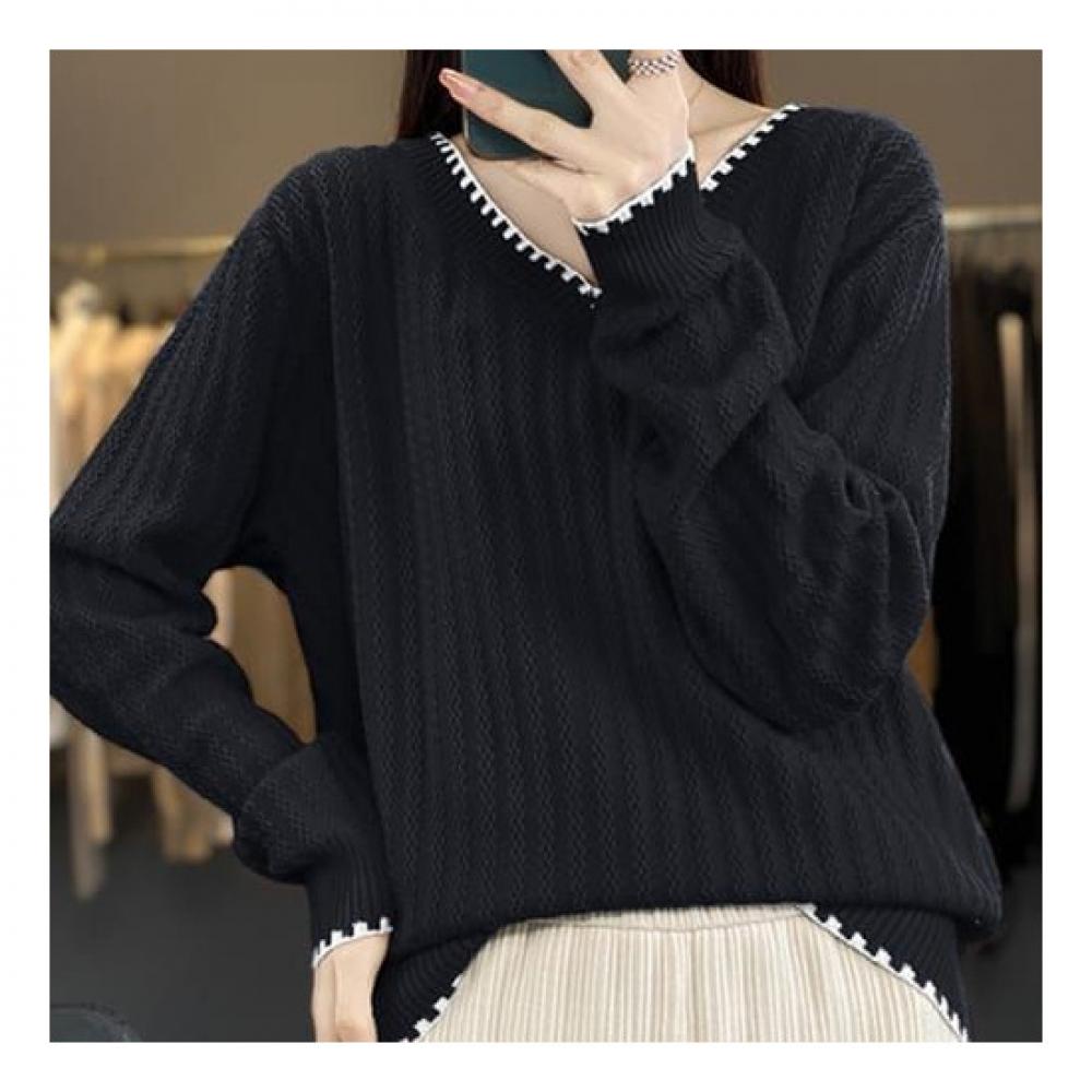NaVaVa Unisex Zigzag Line Point V Neck Long sleeVe Knit Nk1950