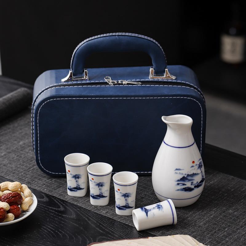 5Pcs/set Ceramics Japanese Style Sake Pot Baijiu Cup Set Home Kitchen Office Flagon Liquor Cup Drinkware Creative Barware Gifts