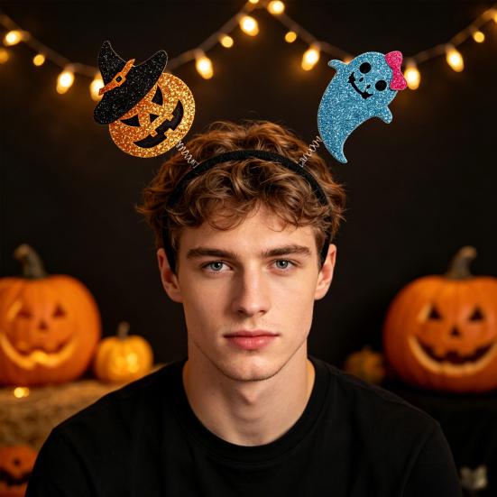 Halloween Headband for Kids Adults Glitter Pumpkin Bat Ghost Skull Hair Accessories