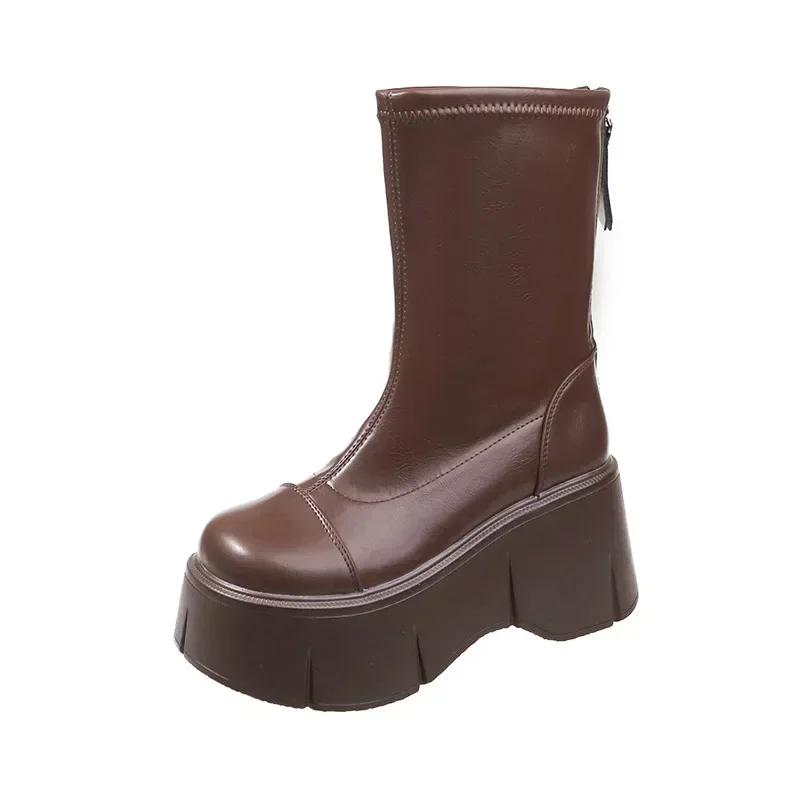 New Fashion Back Zippers Short Boot Female High Platform Thick Bottom Ladies Elegant Ankle Booties Punk Boots for Women 34