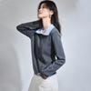 Women's Wool-Silk Blend Contrast Collar Pullover Sweater