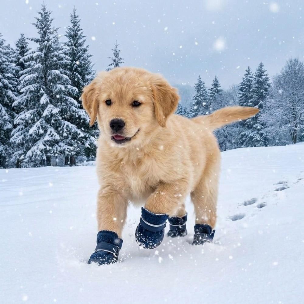 4PCS/SET Thickened Pet Snow Boots Warm Dog Cotton Shoes Dog Footwear Winter Dog Snow Boots Winter