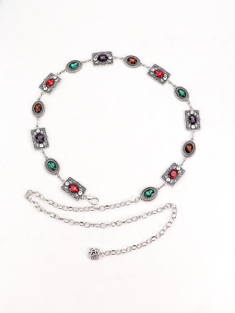 Ethnic Style Gold Waist Chain with Rhinestone Details