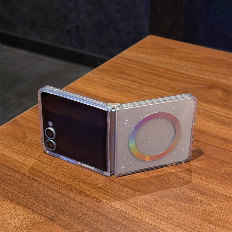 Applicable To Samsung Zflip7 Mobile Phone Case Star Magnetic Folding Screen Colorful Laser Gradient IMD Technology