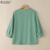 ZANZEA Women Casual V-Neck 3/4 Sleeve Loose Plain Blouse