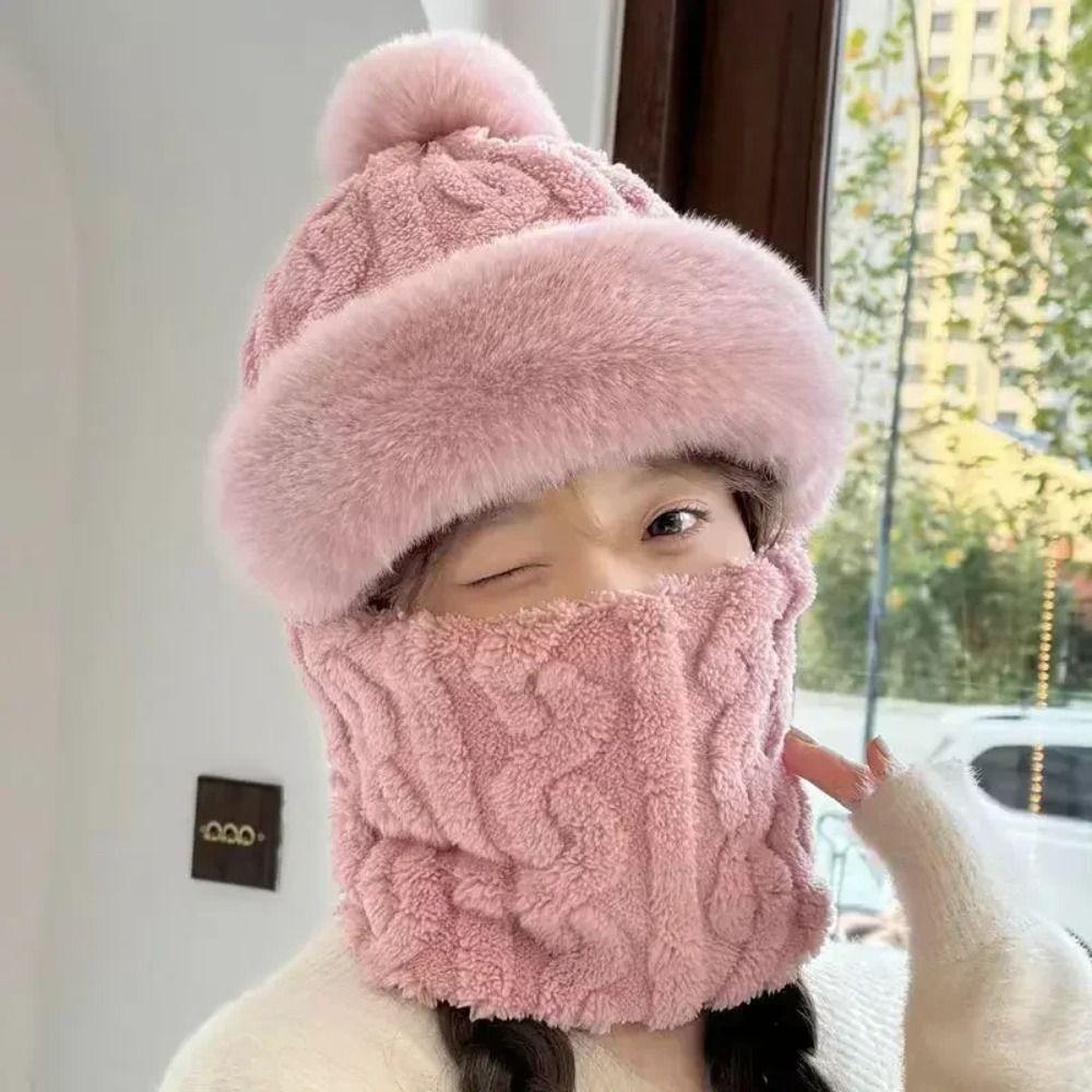 Casual One-Piece Hood Outdoor Warm Hat Thickened Mask Hat Scarf Set Windproof Winter Hat Face And Ear Protection