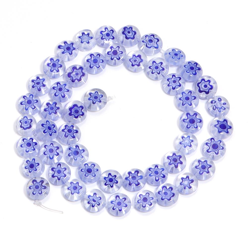 1 Strang 6/8/10mm Flache Runde Blumenperlen Lampwork-Perlen Bunte Glasperlen Für Armband Armreif Damen Mädchen DIY Schmuckherstellung
