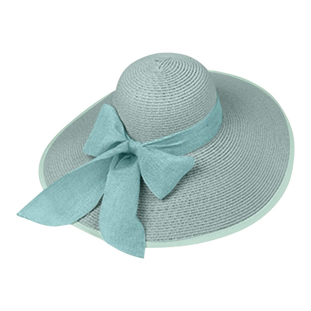 Summer Elegant Beach Sunshade Straw Hat Women's Beach Vacation Sunscreen Knitted Hat Beach Bowknot Wide Brim Floppy Panama Hats