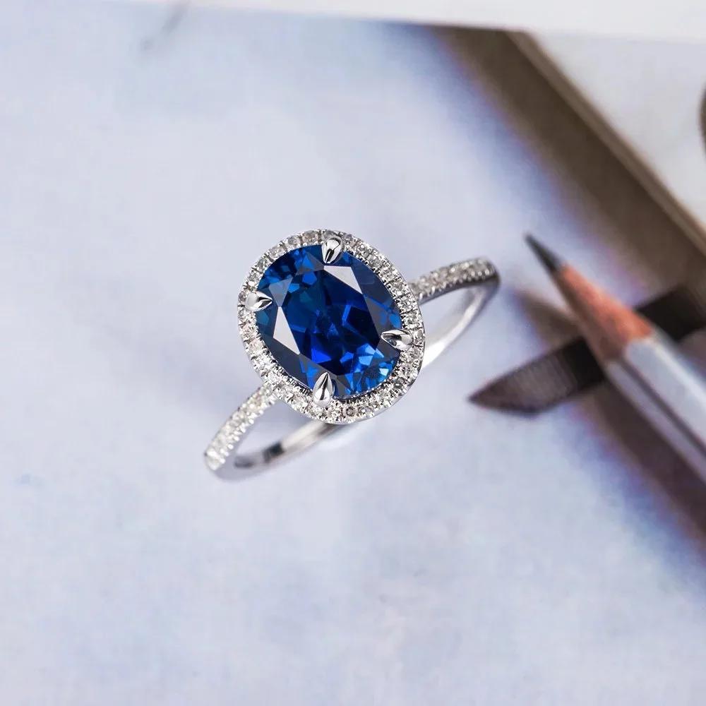 2026 Luxury Prong Setting-Rings for Women with Deep Blue Zircon Stone Anniversary Gift   Wife Micro Paved Middle