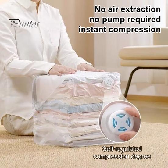 Organizzazione Camera del Dormitorio 2 Pezzi Sacchetti Sottovuoto per Vestiti, Sacchetti di Stoccaggio a Compressione Senza Pompa, Essenziali per la Casa Trasparenti Salvaspazio Viaggio