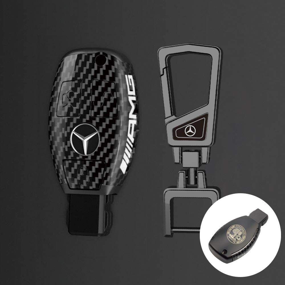 PC Carbon Fiber Car Key Rings For Mercedes Benz AMG A B C E Class GLS GLA GLC CLS CLA W204 W212 W176 Car Key Case Cover Keychain