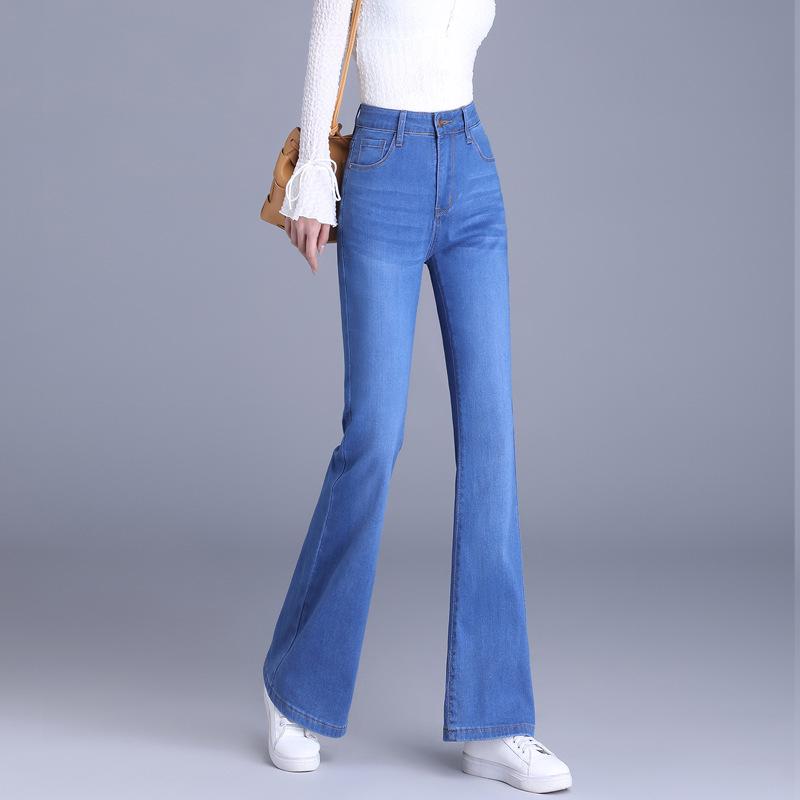 

Women s High-Waisted Micro-Flare Stretch Jeans - Slimming Slim-Fit Casual Pants for Autumn/Winter 2024 Size 29 светло-синий