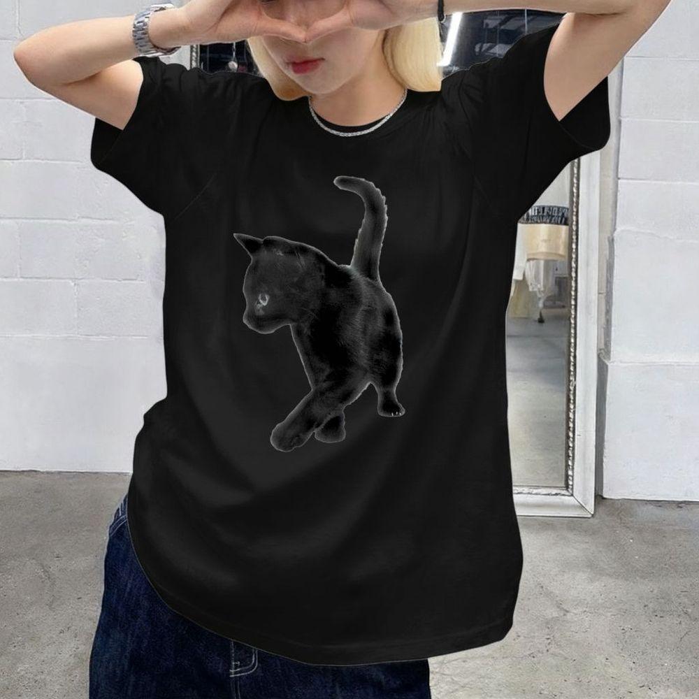 Cat Printed T-shirt Streetwear Gothic Harajuku Tee Vintage Women Summer Y2K Graphic Vintage Clothes