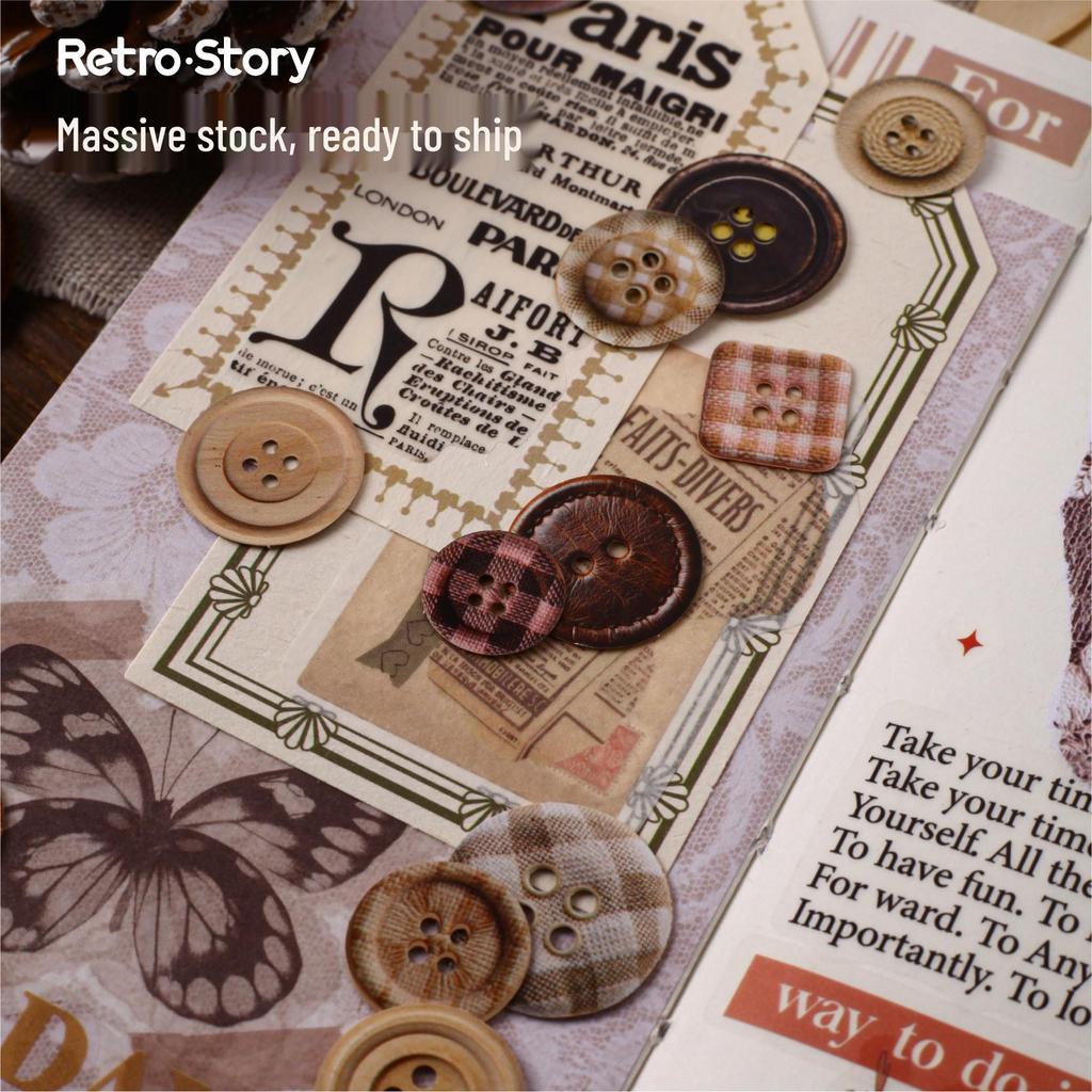 Retro Story Button Series Sticker Pack: 50 Stickers, 6 Styles for Journal Decoration