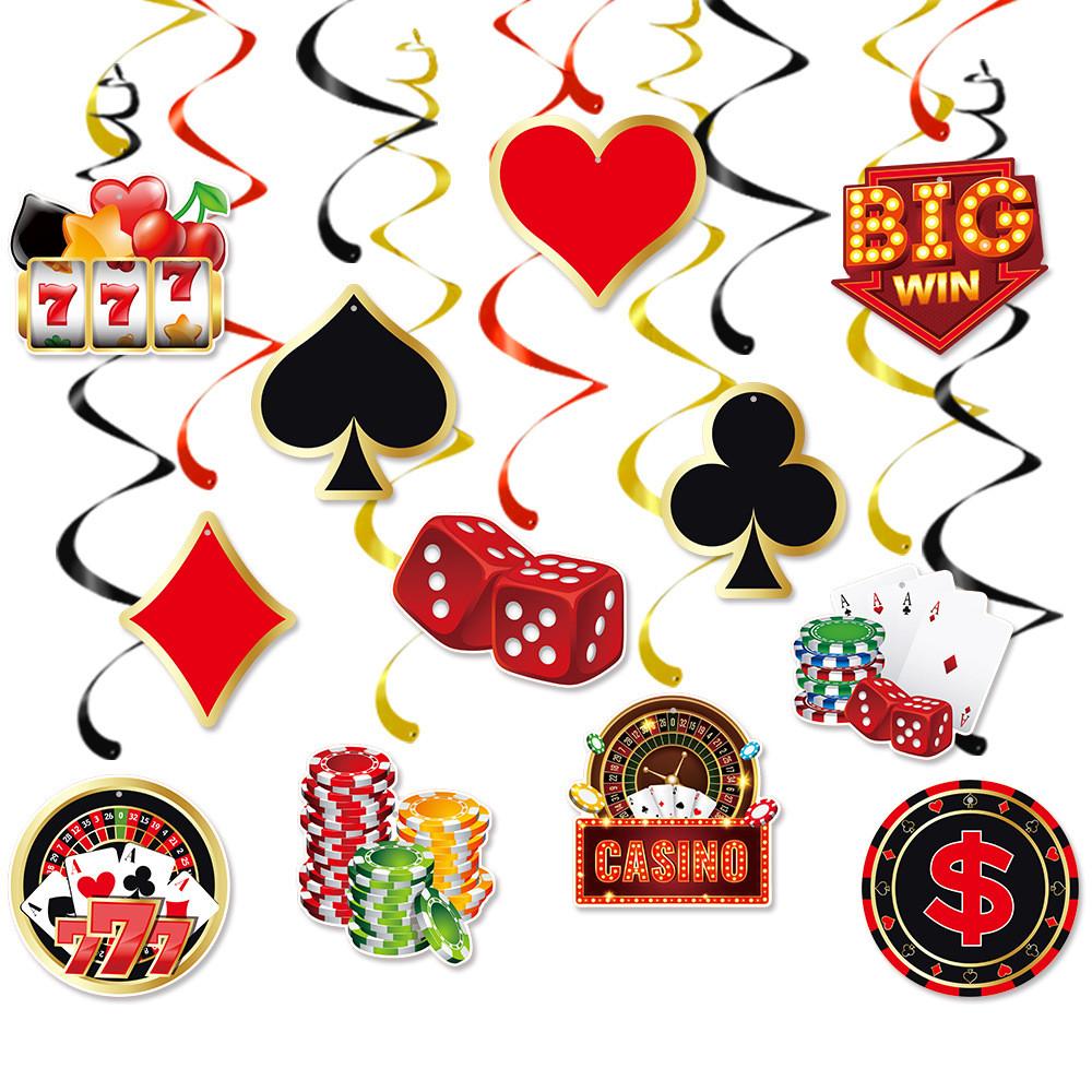 Party Spiral Paper Hangings With Poker Chips Design For Festive Venue Decoration