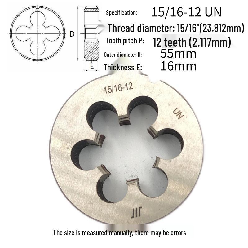 US-Made Round Die, 15/16 Inches with Thread Sizes 12, 14, 16, 18, 20, 24, 27, 32 - Yuan Banya.