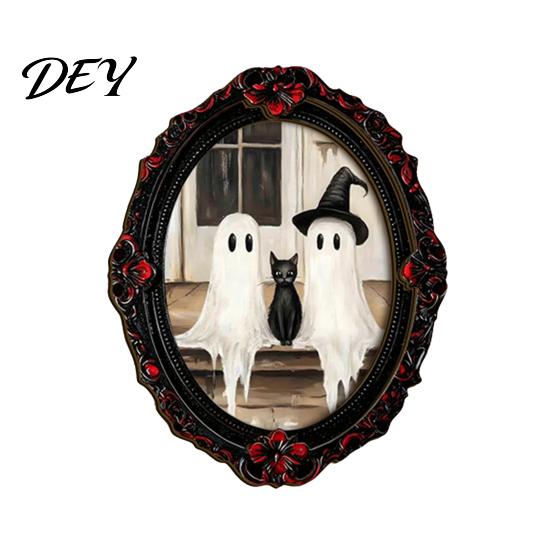 Halloween Collectible Magnets Dark Style Refrigerator Magnet, Retro Gothic Oval Photo Party Supplies Frame Decorative Magnetic Sticker for Metal