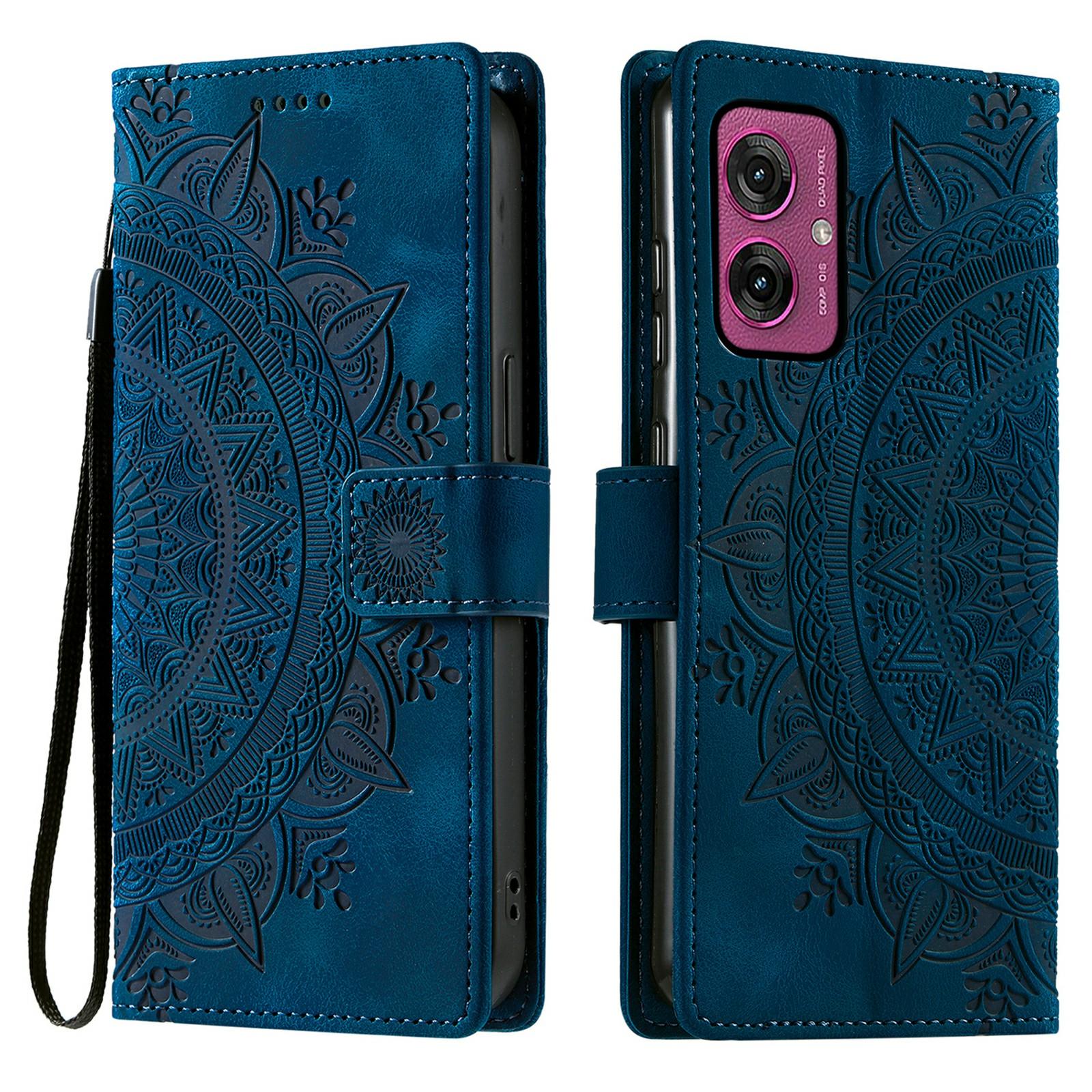 

Для Motorola Moto G55 5G Чехол с тисненым тотемом, кожаный чехол-кошелек для телефона Blue