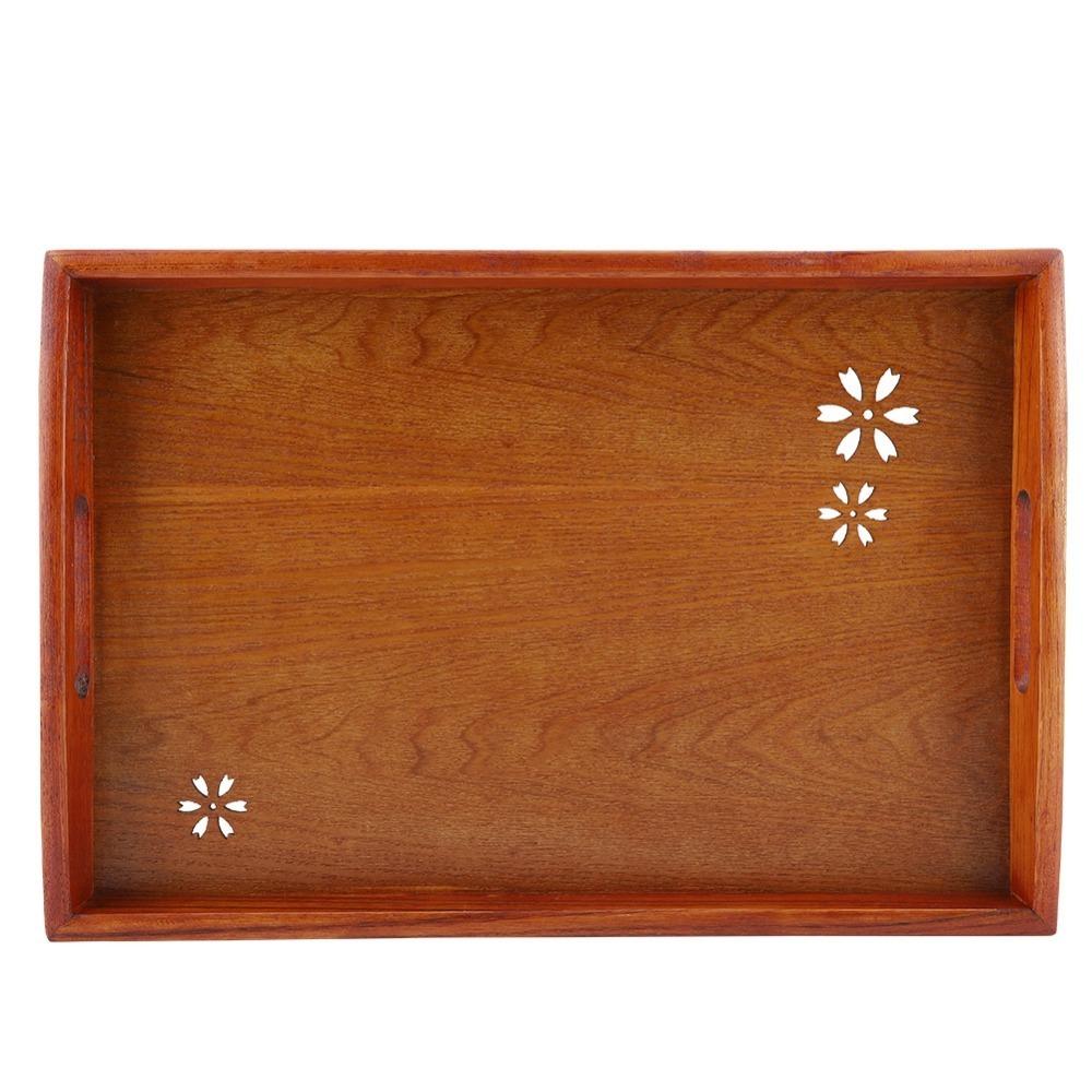 Solid Wood Wooden Serving Plate Handcrafted Finish Cherry Blossom Tray Tea Serving Tray Home Use