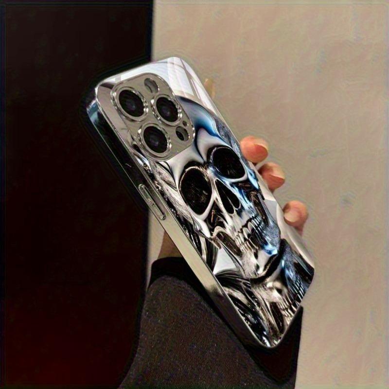 Cool Skeleton Pattern Electroplate Silver Phone Case For Samsung Galaxy S23 S24 S25 S26 Ultra Plus FE Tempered Glass Cover