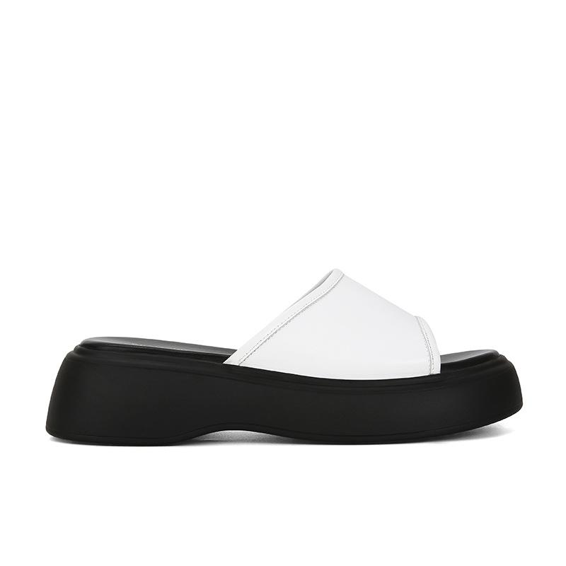 Sheepskin genuine leather one-character casual thick-soled heightening slippers women's summer cool slippers outer wear