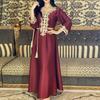 Ramadan Muslim Gold Embroidery Dresses Abayas Dubai Casual Kaftan Robe Ethnic Costumes with Long Sleeve for Womens