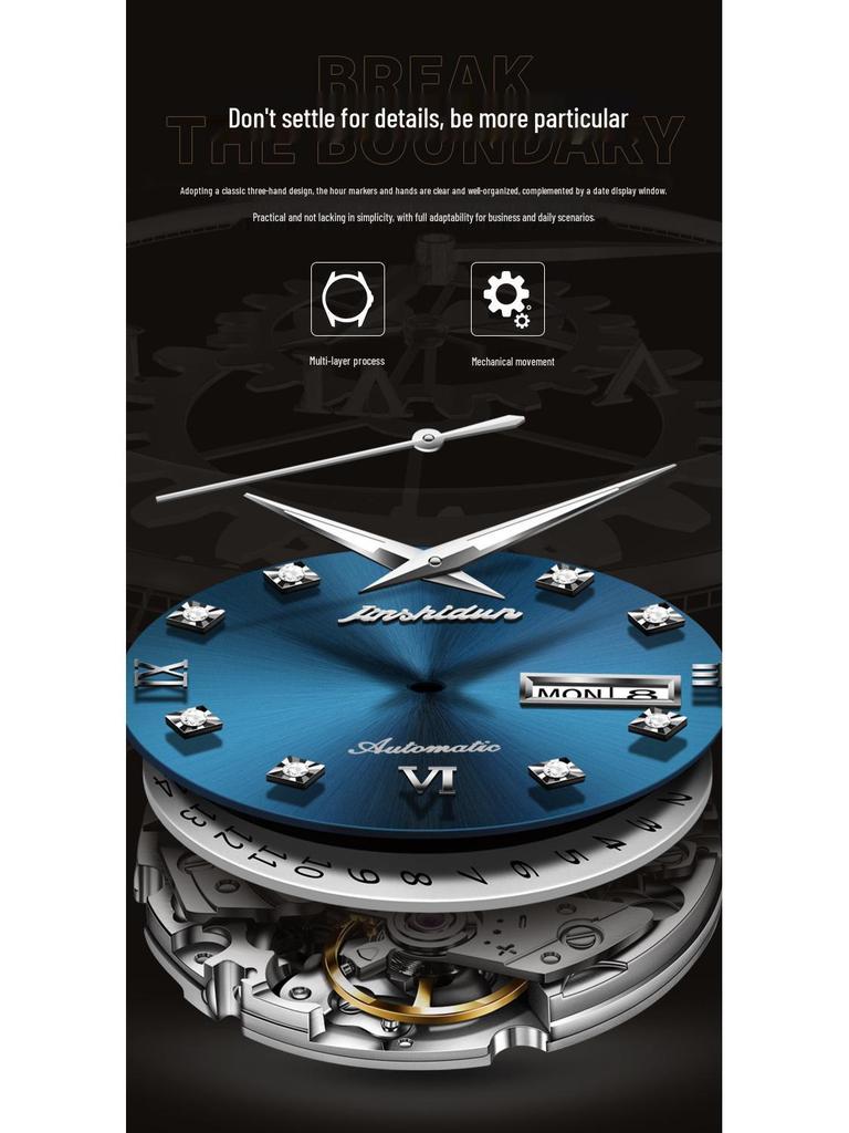 Jinshidun Men's Tungsten Steel Automatic Waterproof Mechanical Watch