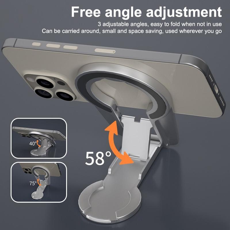 Universal Foldable Magnetic Phone Holder Rotatable Desktop Stand Double Sided Magnetic For Iphone Magsafe Samsung Car Stand
