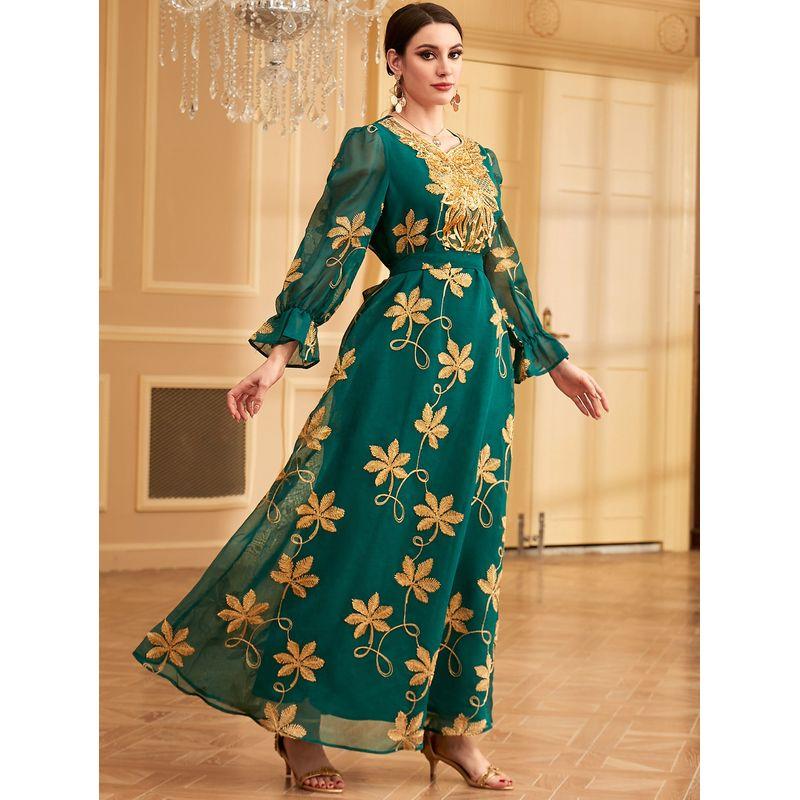 

Юго-Восточная Азия Индонезия Ближний Восток Женская одежда ДУБАЙ Саудовская Аравия Платье-халат Сетка Вышивка Платье Платье Green M