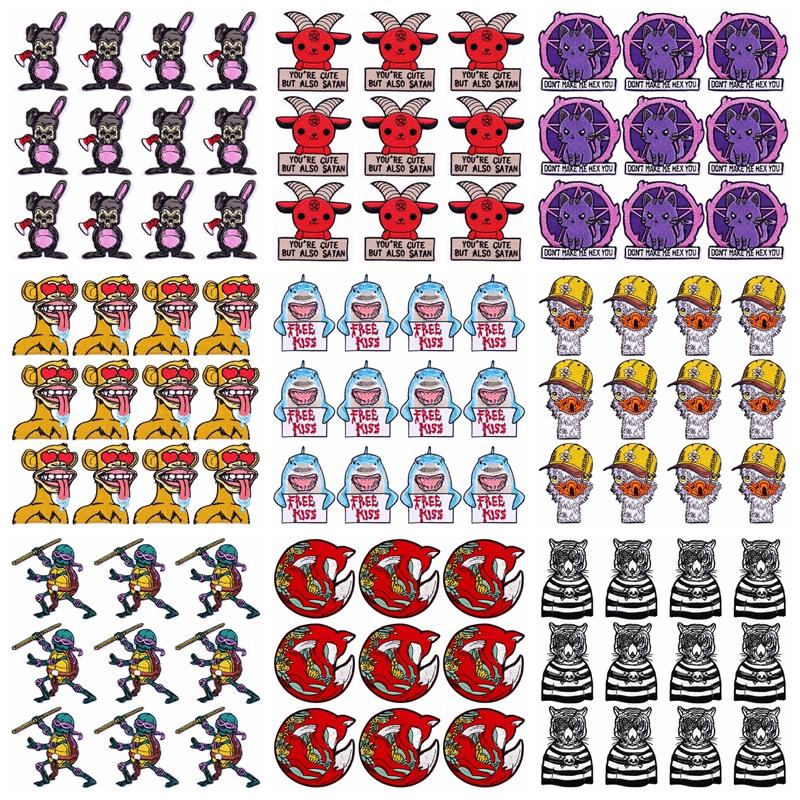 10Pcs/Lot Punk Animal Patch Embroidered Patches For Clothing Embroidery Patch Iron On Patches On Clothes DIY Hook Loop Stickers