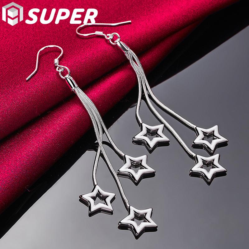 

Серебро 925 пробы Три Змеиные Цепи Звезда Серьги Ювелирные Изделия