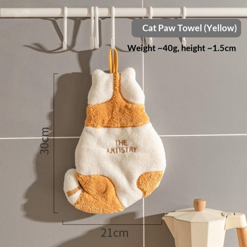 Cute Cat Hanging Towel Kitchen Hand Towel Bathroom Soft Absorbent Handkerchief Wipe Towel Cartoon Kids Towels