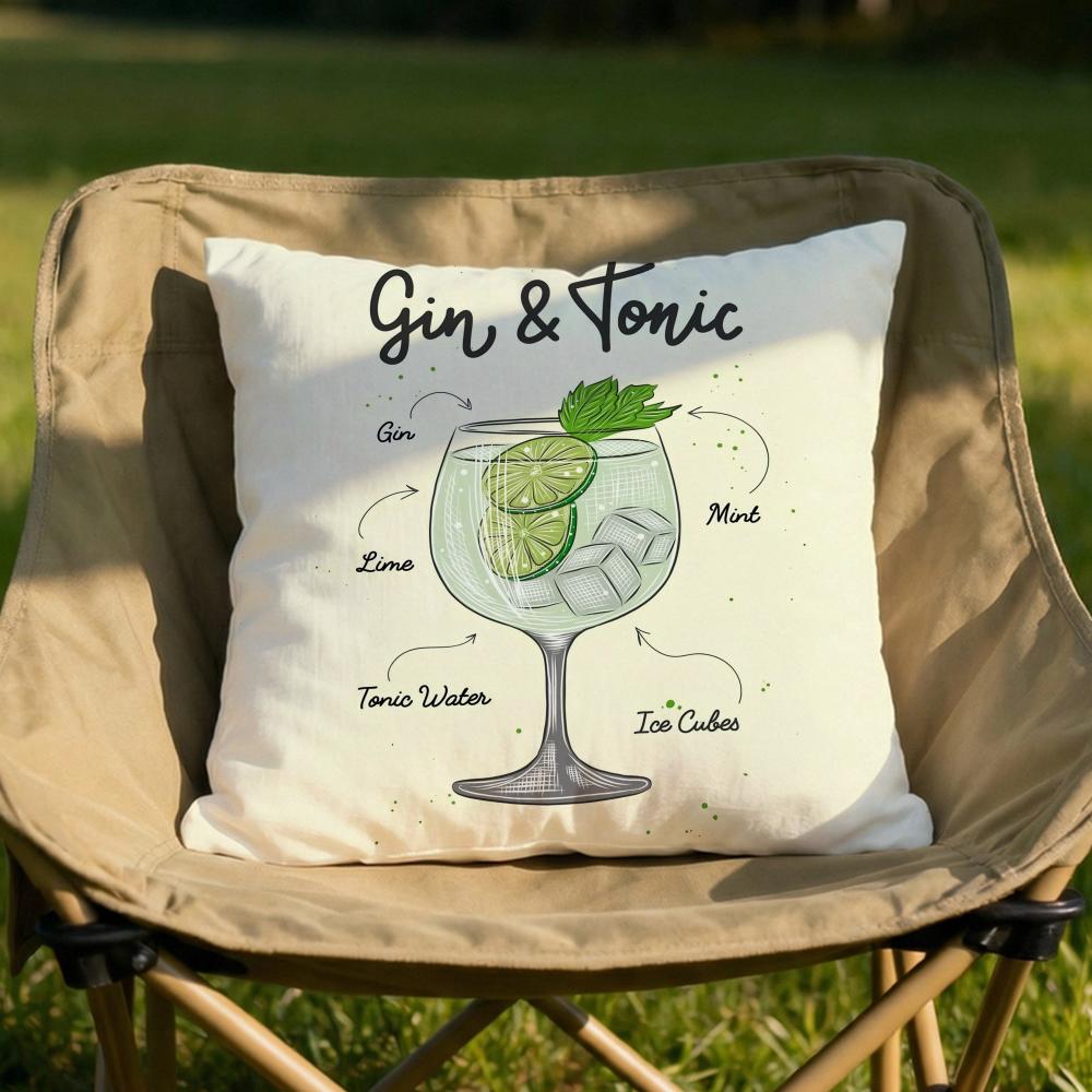 Gin  Tonic Cocktail Print Cushion Cover Soft Reversible  Durable Pillow Cover  MultiScene Use for Home  Car Daily Comfort