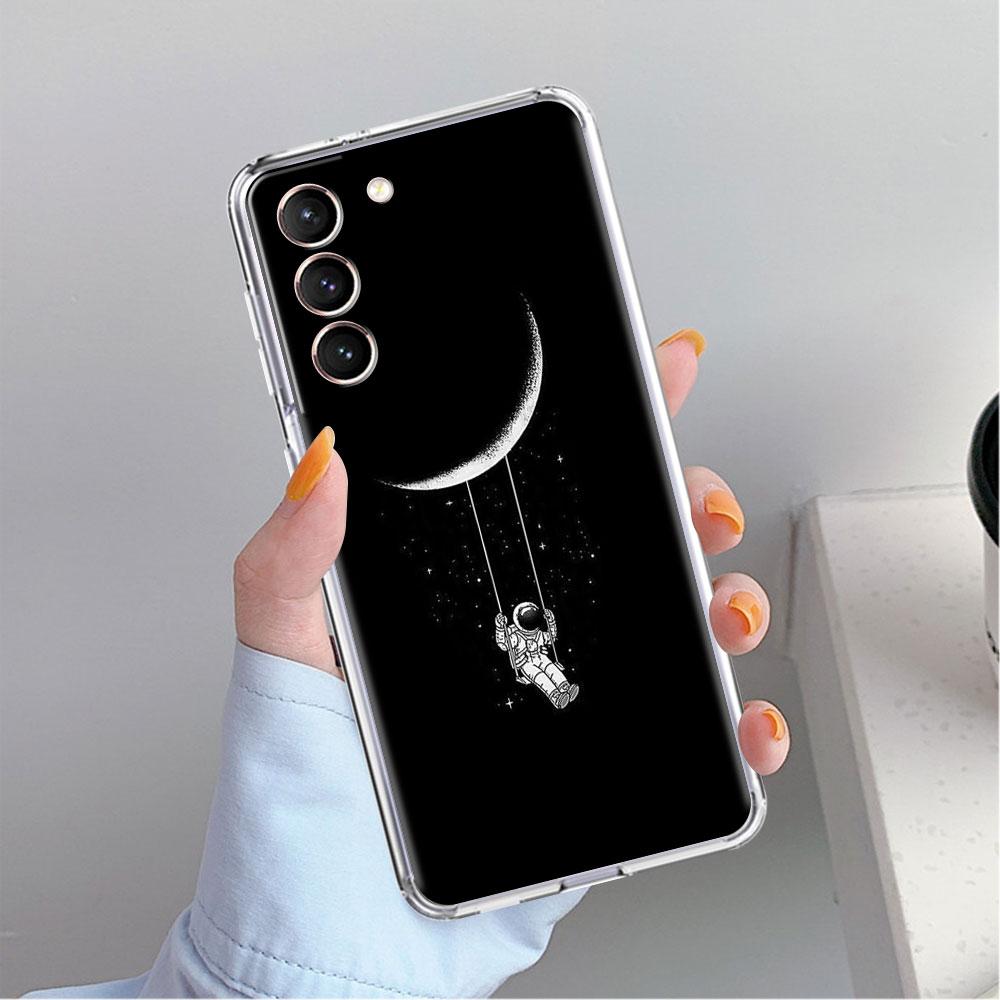 Mond Astronaut Klare Hülle Für Samsung Galaxy S22 S20 FE S21 S10 S9 Plus Note 20 Ultra 10 Lite Weiche TPU Handyhülle
