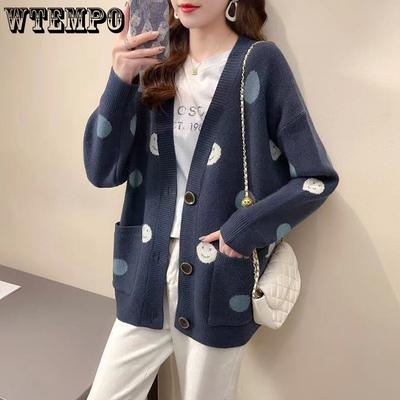 Women's Knitted Cardigan Autumn/winter Korean Loose Women's Top Cartoon Jacquard V-neck Sweater Jacket
