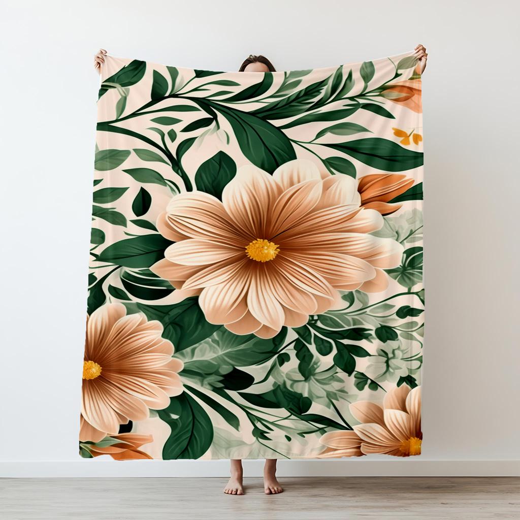 1PC flowers pattern printed blanket suitable for sofas beds offices travel camping chairs warm plush blanket