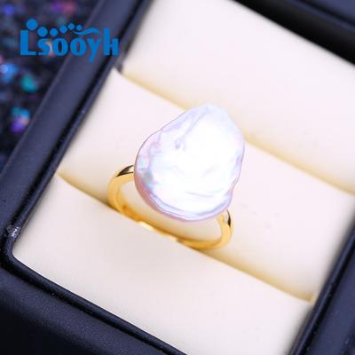 Natural Freshwater Big Baroque Pearl Rings For Women Classic Gold Color Party Ring Pearl Jewelry