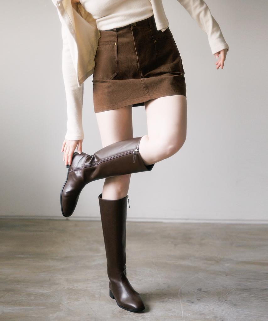 Cotton Mini Skirt With High Five Outer Pocket Details