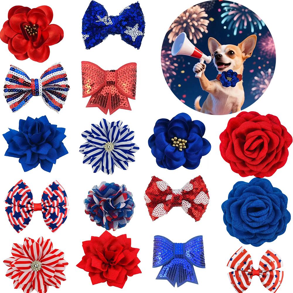 50/100pcs Pet Collar Slidable Pet Dog Bowties American Independence Day Pet Supplies Dogs 4th of July Bowtie Dog Cat Bowties (as the picture,50pcs)