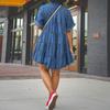 Plus-Size Elastic Denim Puff Sleeve Dress