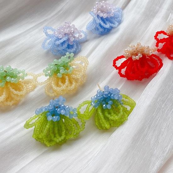 Handmade Beaded Earrings Boho Beaded Flower Earrings Floral Drop Earring Women's Summer Beach Jewelry