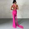 Slanted Shoulder Slim Fit Backless Hollowed Out Suspender Long Dress