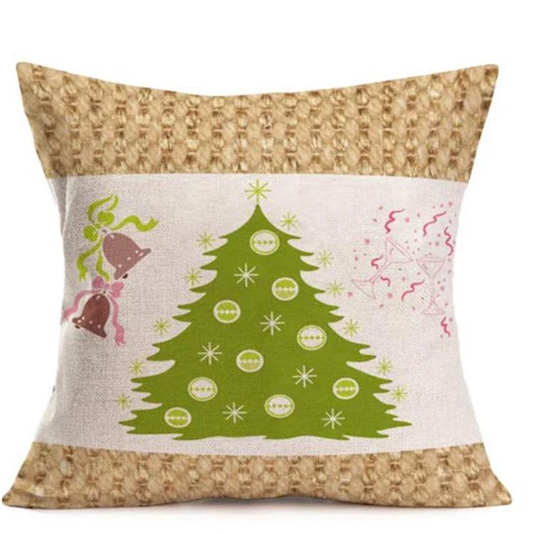 Christmas Printed Pattern Linen Pillowcase, Living Room Sofa Cushion Cover, Home Decoration Christmas Theme Style Pillowcase