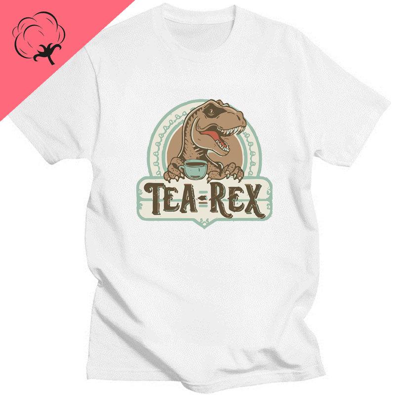 Funny Tea Rex T-Rex Dino Men T Shirt Coffee Hot Drink Cartoon Kawaii Humor Women Graphic Tshirts Casual Anime cotton Top gothic