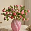 Pastoral Pink Multi-Head Rose Bouquet in Glass Vase for Living Room or Dining Table Decor