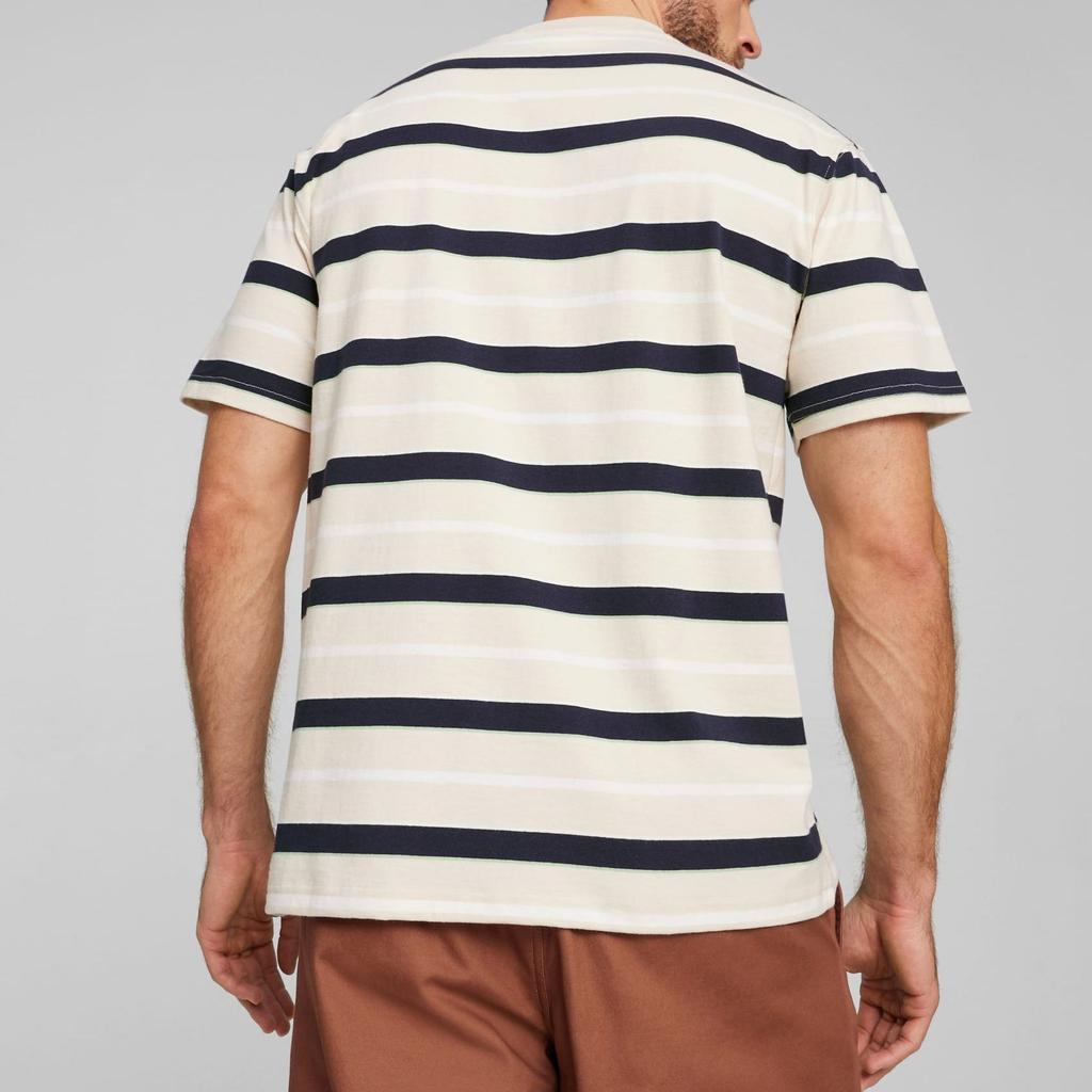 Puma MMQ Logo Round Neck Striped Short Sleeve T-Shirt Men Tops Alpine-Snow 624015-87